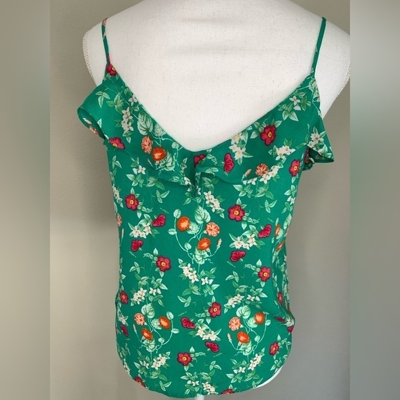Old Navy Women Green Floral Ruffle Tank Top Size Medium - Picture 2 of 6